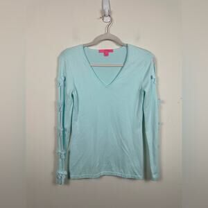 Lily Pulitzer Bow Sleeve Cutout Sweater Baby Blue Size Small Cotton Blend EUC